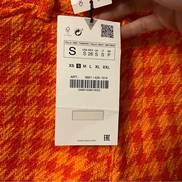 NWT Zara Tweed Houndstooth Textured Orange High Waist Short Pocket Weave Blogger - Picture 13 of 14